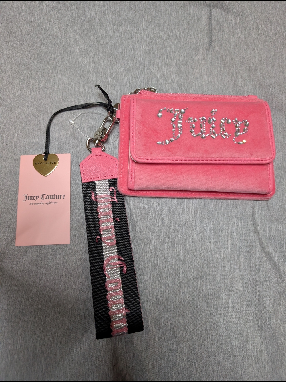 Juicy Couture Pink Rhinestone 'Juicy' Velvet Wallet Wristlet